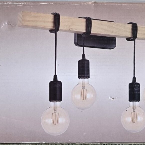 Eglo Kingswood 4-Light Wood and Black Finish Vanity Light Fixture New in Box - Picture 4 of 7
